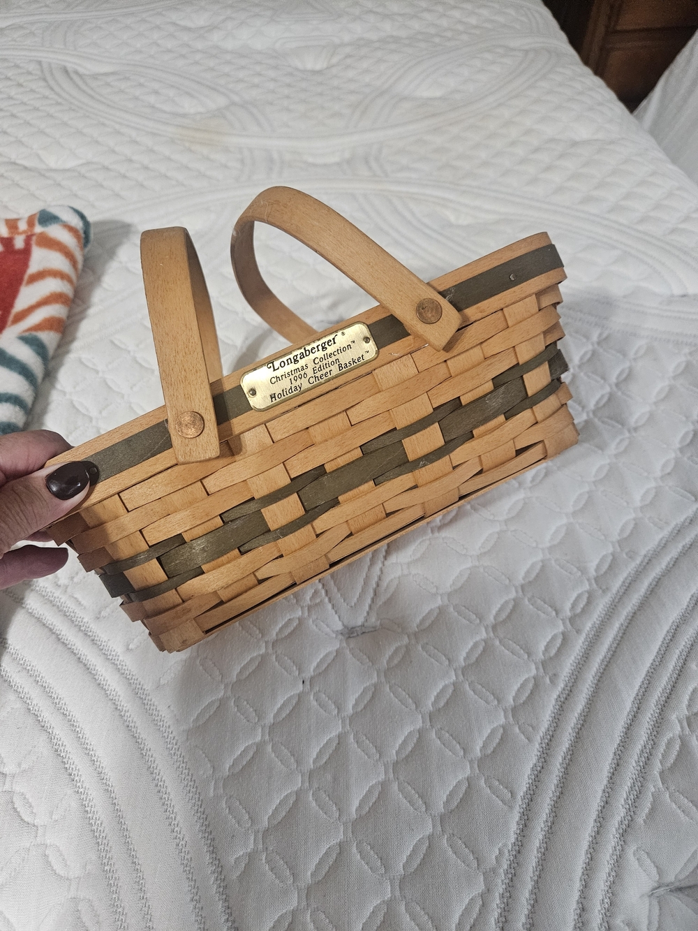 Longaberger CHRISTMAS 1996 Holiday Cheer  Basket - Natural and Green  With Tag
